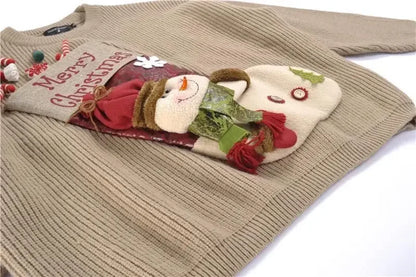 Pull-over ample et doux, brodé, motif floral 3D, maille épaisse, style gothique coréen, collection Noël 2026. Hauts et pulls féminins tendance.