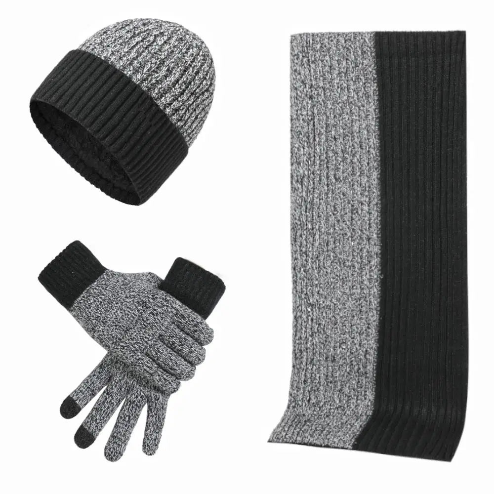 Conjunto de 3 gorros, bufandas y guantes de invierno para exteriores, resistentes al viento, cálidos y con protección para las orejas, de punto, para esquiar.