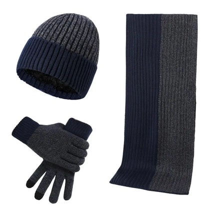 Conjunto de 3 gorros, bufandas y guantes de invierno para exteriores, resistentes al viento, cálidos y con protección para las orejas, de punto, para esquiar.