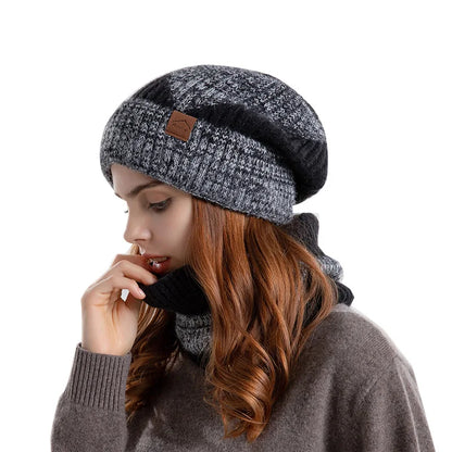 Ensemble bonnet et snood d'hiver pour femme – Bonnet et écharpe tricotés bicolores