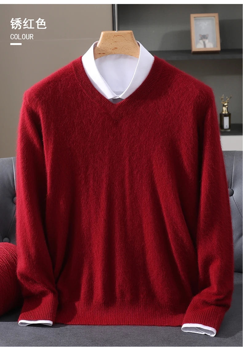 Men’s V-Neck Cashmere Wool Sweater – Soft Luxury Knit Pullover for Autumn & Winter