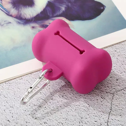 "Dog Waste Bag Dispenser – Soft Rubber Bone-Shaped Poop Bag Holder with Clip (Multi-Color)"