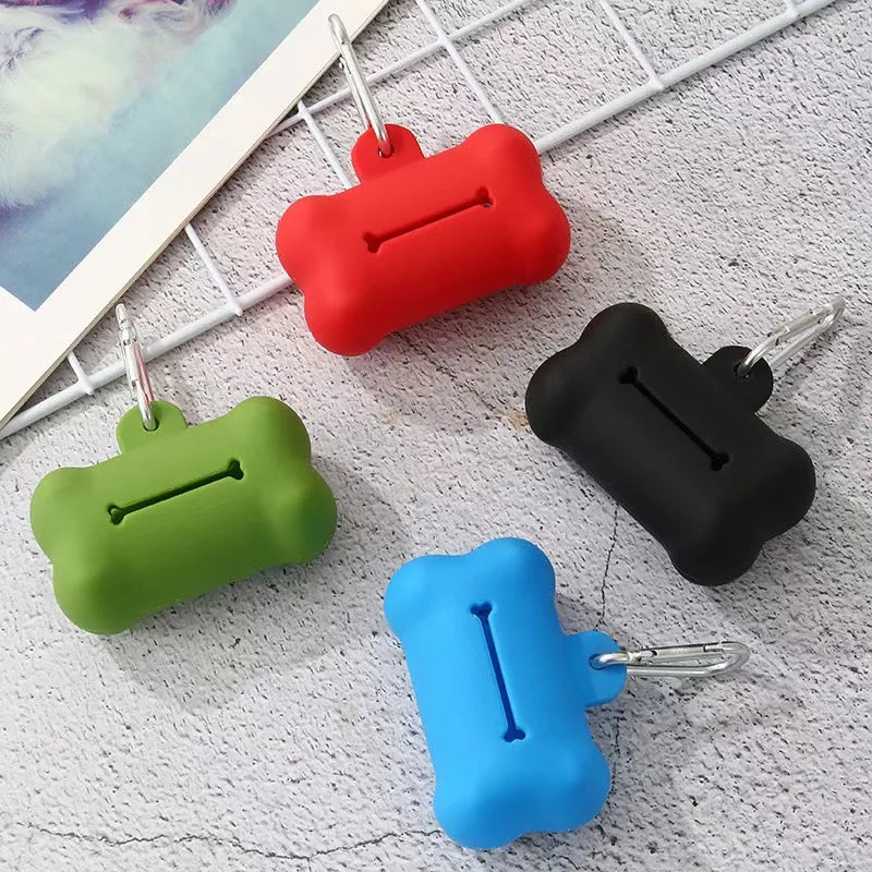 "Dog Waste Bag Dispenser – Soft Rubber Bone-Shaped Poop Bag Holder with Clip (Multi-Color)"