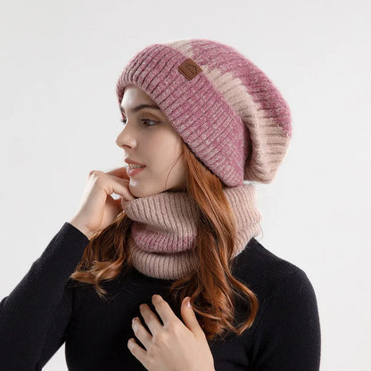 Ensemble bonnet et snood d'hiver pour femme – Bonnet et écharpe tricotés bicolores