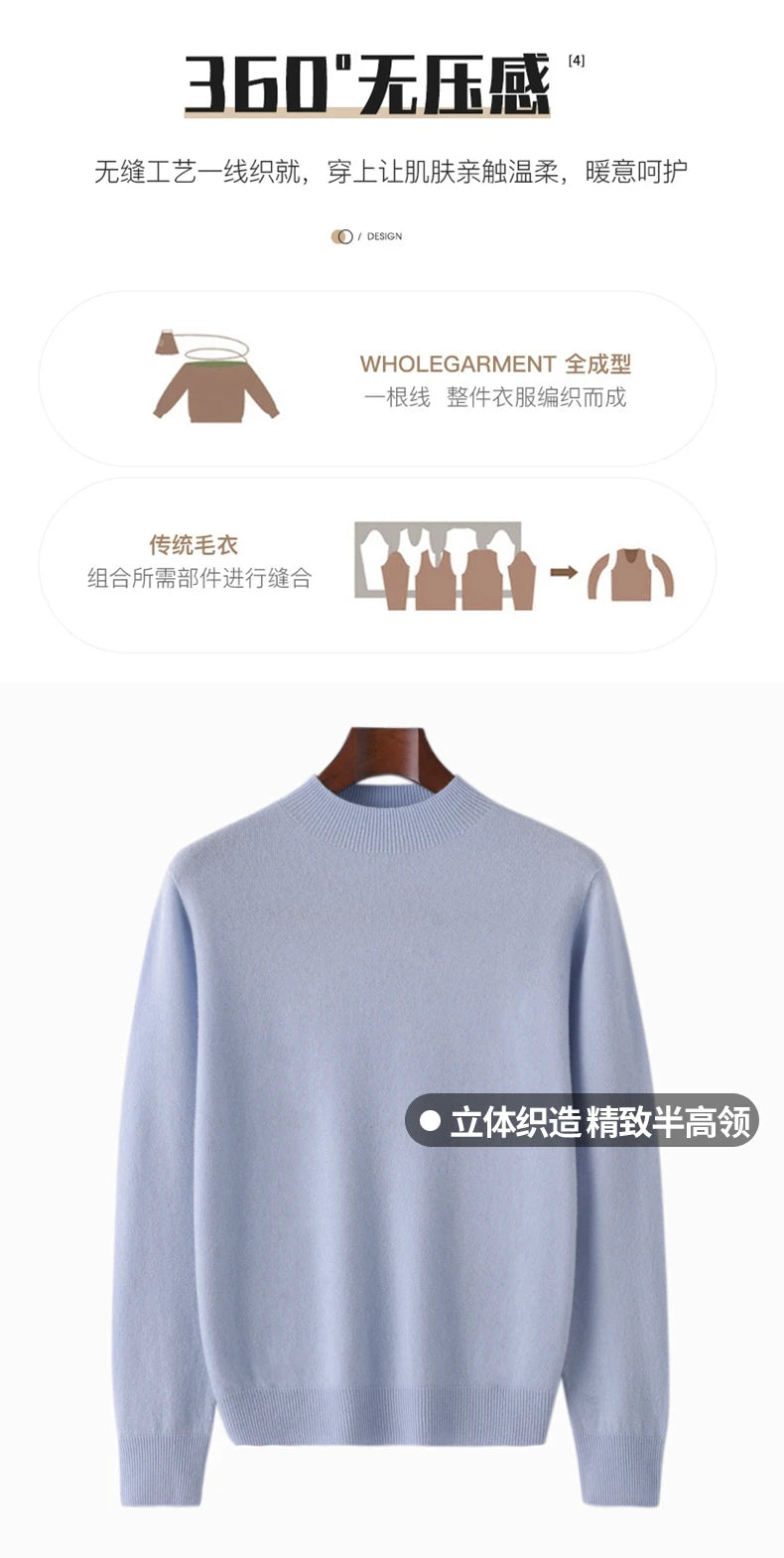 Suéter de lana merino 100 % para hombre: jersey de punto de lujo con cuello medio alto