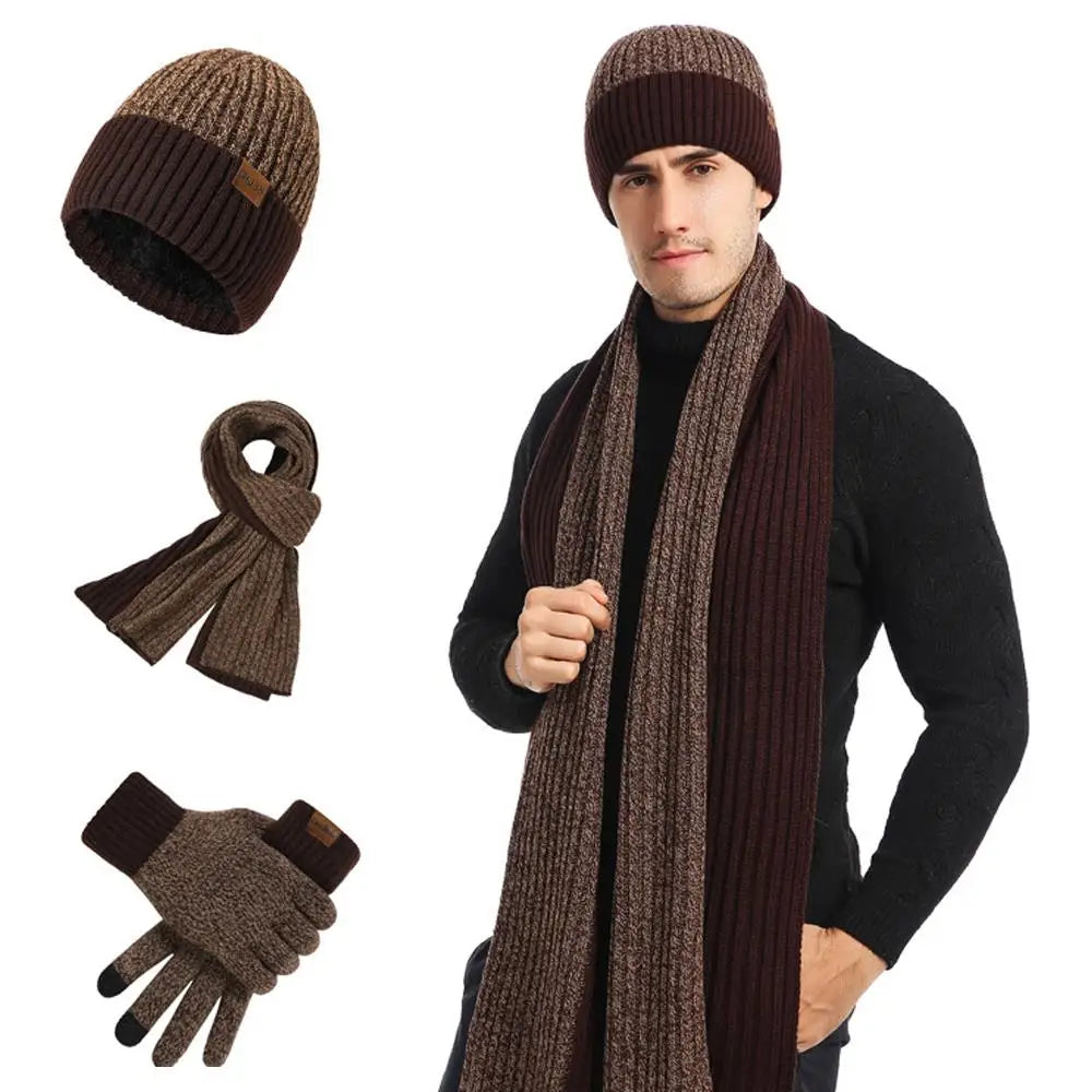 Conjunto de 3 gorros, bufandas y guantes de invierno para exteriores, resistentes al viento, cálidos y con protección para las orejas, de punto, para esquiar.