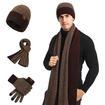 Conjunto de 3 gorros, bufandas y guantes de invierno para exteriores, resistentes al viento, cálidos y con protección para las orejas, de punto, para esquiar.