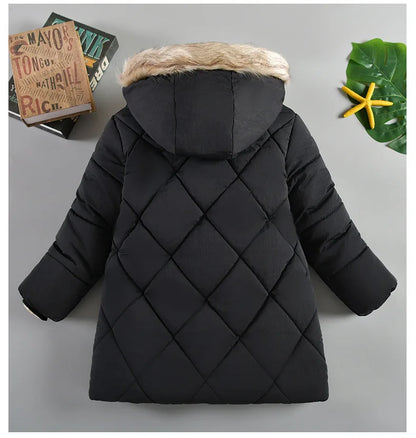Abrigo grueso de invierno con capucha para niño: chaqueta cálida con cuello de piel