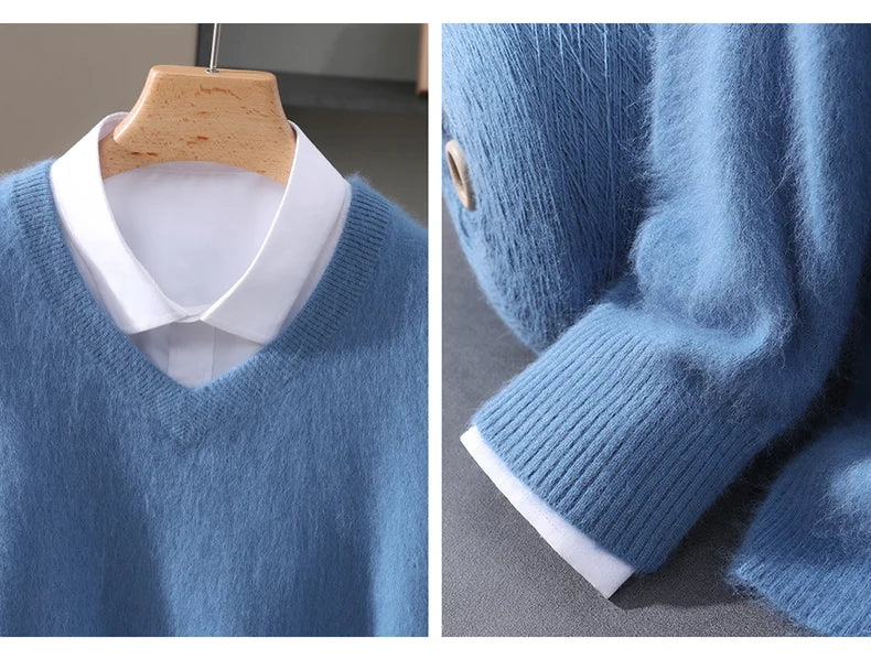 Men’s V-Neck Cashmere Wool Sweater – Soft Luxury Knit Pullover for Autumn & Winter