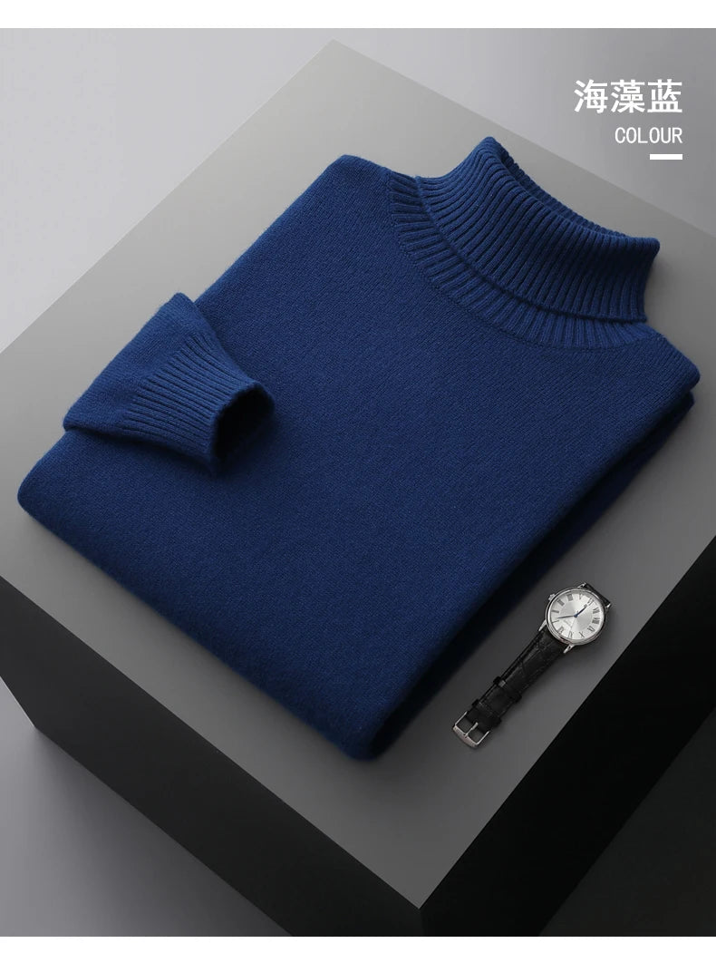 Men’s Cashmere Wool Sweater – Elegant Turn-Down Collar Knitwear for Autumn & Winter