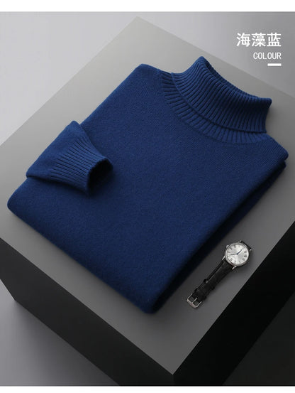 Men’s Cashmere Wool Sweater – Elegant Turn-Down Collar Knitwear for Autumn & Winter