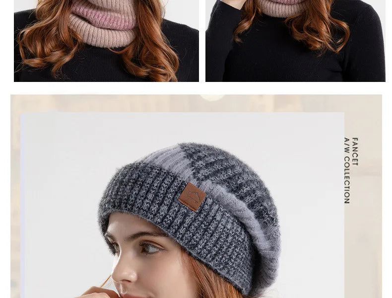 Ensemble bonnet et snood d'hiver pour femme – Bonnet et écharpe tricotés bicolores
