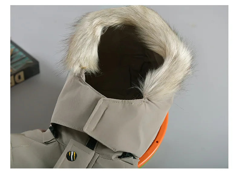 Abrigo grueso de invierno con capucha para niño: chaqueta cálida con cuello de piel