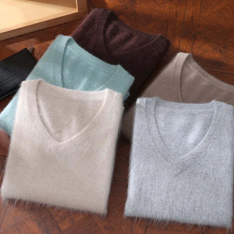 Men’s V-Neck Cashmere Wool Sweater – Soft Luxury Knit Pullover for Autumn & Winter
