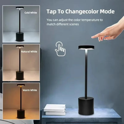 Lámpara de mesa LED con sensor táctil simple: recargable y elegante