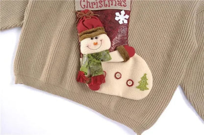 Pull-over ample et doux, brodé, motif floral 3D, maille épaisse, style gothique coréen, collection Noël 2026. Hauts et pulls féminins tendance.